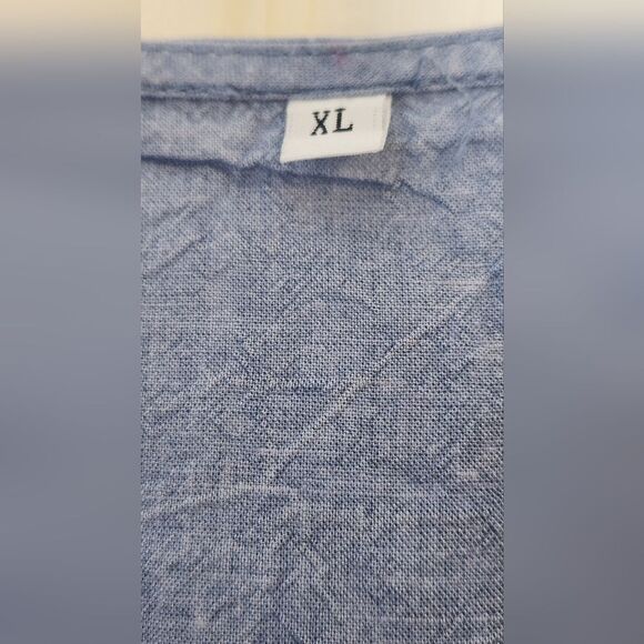 Unbranded XL Stone Blue LINEN Blend  3/4 Sleeve Lagenlook Women's Top Blouse - Picture 6 of 7